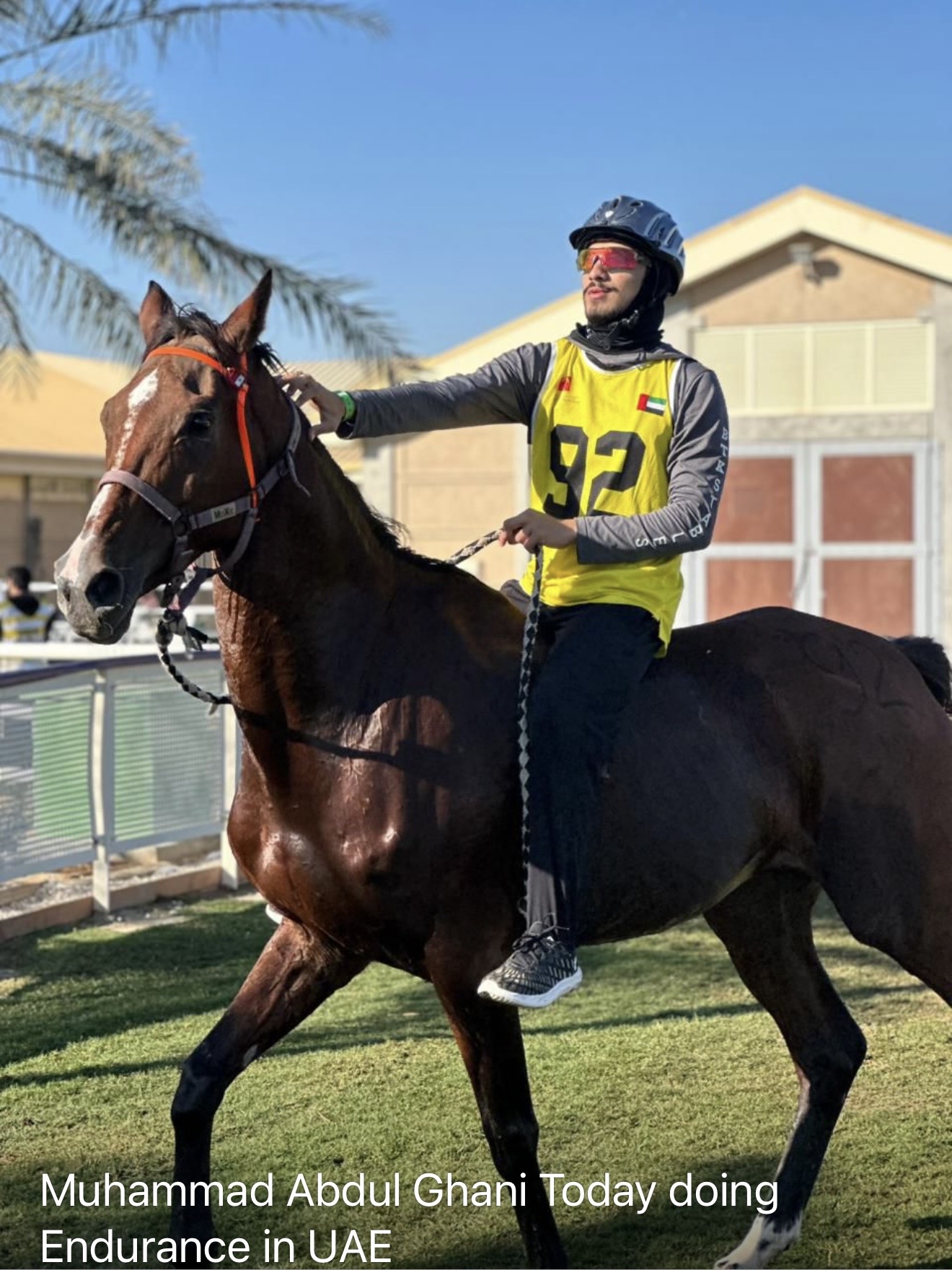Abdulghani competing in the 40km endurance race in Dubai, number 92