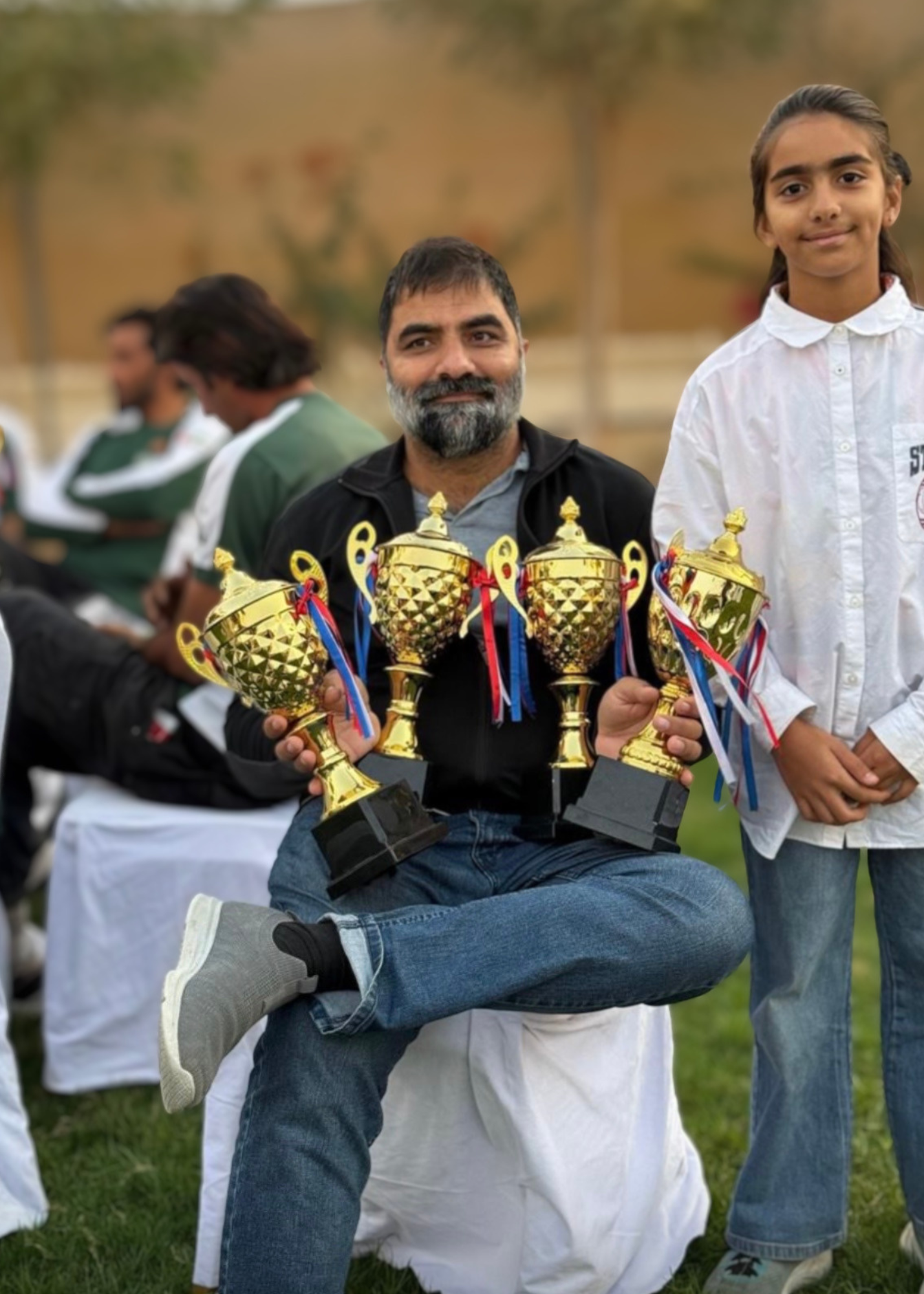 Usman with Meerab and the day's trophies